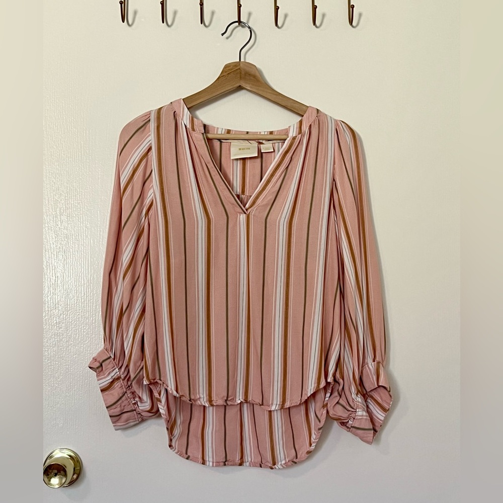 Maeve by Anthropologie Pink Striped Blouse (XS)